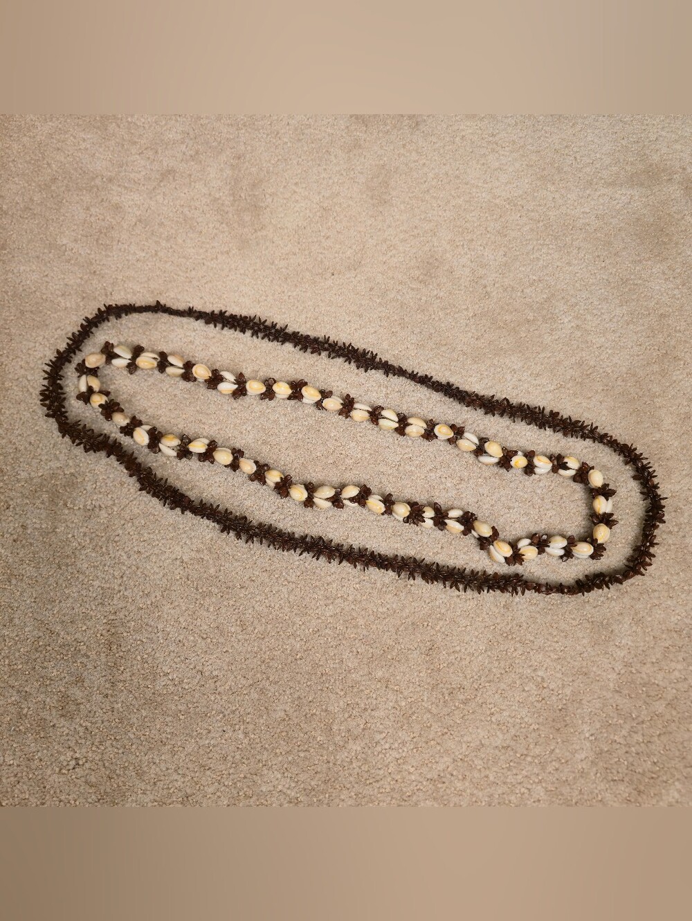 Handmade cowrie shell and koa seed Hawaiian lei necklace